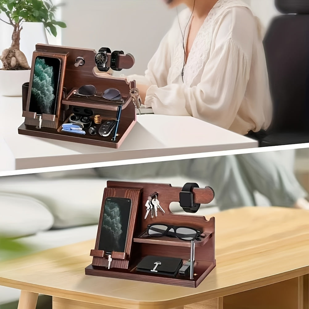 Wooden Desk Organizer Phone Docking Station Stand-2