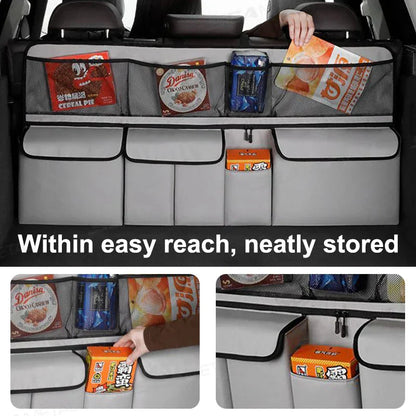 9-Pocket Car Seat Back Organizer Wear-Resistant Oxford Cloth Gray-3