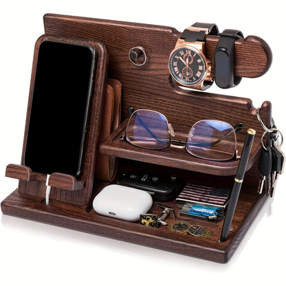 Wooden Desk Organizer Phone Docking Station Stand-0